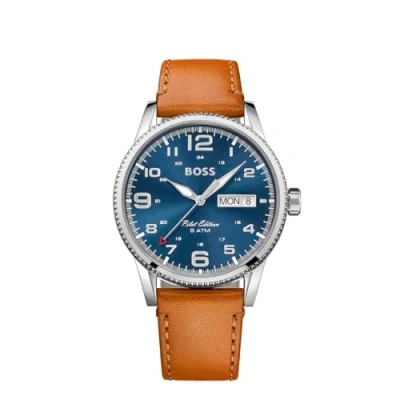 Abbildung von BOSS Chronograph Quarz Uhr für Herren mit Braunes Lederarmband 1513494