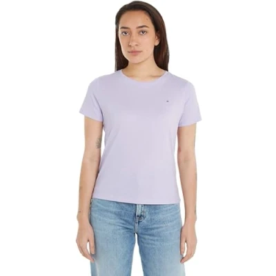 Abbildung von Tommy Jeans Damen T Shirt Kurzarm TJW Soft Rundhalsausschnitt, Violett (Lavender Flower), XXS