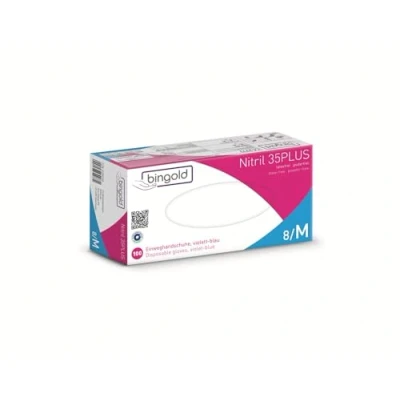 Abbildung von Einmalhandschuhe BINGOLD Nitril 35PLUS, Nitrilhandschuhe, violettblau, Größe M, 100 er Pack