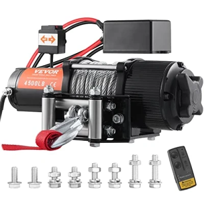 Abbildung von VEVOR Elektrische Seilwinde 12V 4500lbs/2041kg Offroad Motorwinde Seilzug Elektrowinde Stahlseil mit kabelgebundener Fernbedienung Schwarz Ideal für mittelgroße große SUVs LKWs und sogar Yachten