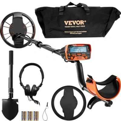 Abbildung von VEVOR Metalldetektor Kit für Erwachsene Multifunktionaler Profi Detektor mit 7 Modi Metallsuchgerät wasserdichte 25,4cm Spule Größere Tiefe, Schaufel und Tragetasche