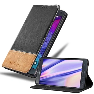 Abbildung von Cadorabo Hülle kompatibel mit Samsung Galaxy Note 4 aus Premium Kunst Leder Flip Klappbare Stoßfeste Magnetische [Standfunktion] [Kartenfächern] Cover für Tasche in Schwarz