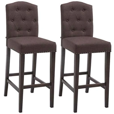 Abbildung von CLP 2er Set Barhocker Louise mit Stoffbezug I Barstuhl aus Holz Tresenstuhl Fußstütze, Farbe:braun, Gestell Farbe:antik