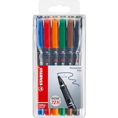 Abbildung von Folienstift STABILO OHPen universal permanent fein 6er Pack mit 6 verschiedenen Farben