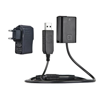 Abbildung von Andoer NP FW50 Dummy Batterie + 5V 2A USB Power Adapter Kabel mit Netzstecker Ersatz für AC PW20 Sony NEX 3/5/6/7 Serie A33 A37 A35 A7 A7II A6000 A6300