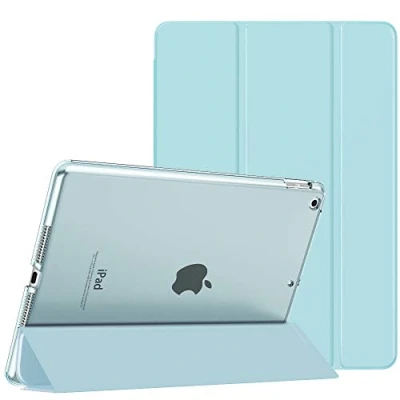 Abbildung von MoKo Schützhülle Kompatibel mit Neu iPad 9. / 8. 7. Generation (2021/2020/2019), 10,2 Zoll Hülle, Tablethülle Ständer Matt Rückseite Auto Schlaf/Aufwach Funktion, Himmelblau