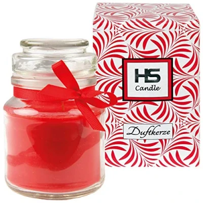 Abbildung von HS Candle Duftkerze Rose im Glas, Kerze 10cm x Ø7cm in Geschenkbox, 120gr. Wachs Brenndauer ca. 30 Stunden, Duft BonBon Glas mit Deckel