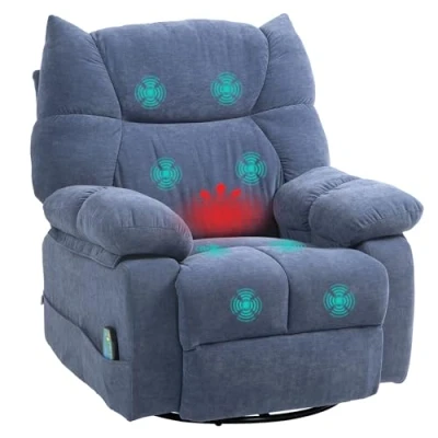 Abbildung von HOMCOM Relaxsessel mit Massagefunktion, Elektrisch Fernsehsessel Wärmfunktion, Liegefunktion, Drehbar Massagesessel Federsystem, 4 Seitentaschen und Fernbedienung, Blau