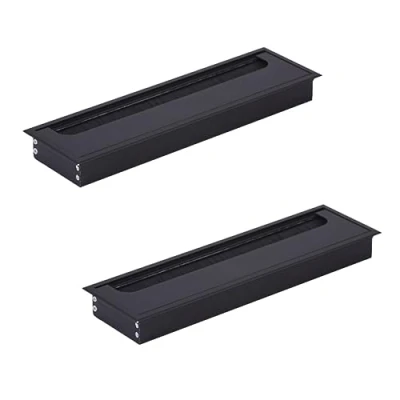 Abbildung von HOOZ 2X Kabeldurchführung Schreibtisch, 280mm Aluminium Kabeldurchlass mit Bürstendichtung, Tisch für Büro Arbeitsplatten, Kabelkanal Möbel und Schreibtisch (Rechteckig)