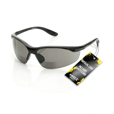 Abbildung von voltX ‘Constructor’ BIFOKALE Schutzbrille mit Lesehilfe, Sportbrille für Radler (RAUCHGRAUE +3.5 Dioptrie) enthält Sicherheitsband Bifocal Safety Glasses