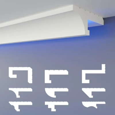 Abbildung von HEXIMO LED Schattenfugenprofil Stuckleisten, indirekte Beleuchtung XPS Styropor Trockenbau Deckenlichtleisten Deckenleisten (20,4 Meter HLED 14)