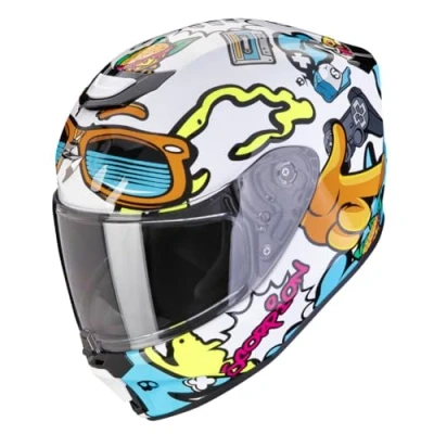 Abbildung von Scorpion EXO JNR Fun weiß blau Kinder Motorradhelm ECE 22.06 mit AirFit System und Pinlock, L 52/53