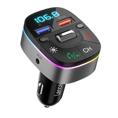 Abbildung von LENCENT Bluetooth 5,0 Auto FM Transmitter, QC3,0 Autoladegerät, AUX Radio Adapter, Drahtlose Dual Mikrofone und Deep Bass, unterstützt Freisprechen, Siri, Google Assistant