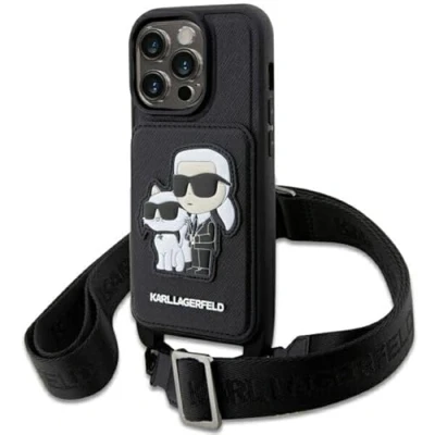 Abbildung von Karl Lagerfeld KLHCP14LCSAKCPMK hülle für iPhone14 Pro 6.1&quot; hardcase Schwarz Crossbody Saffiano &amp; Choupette