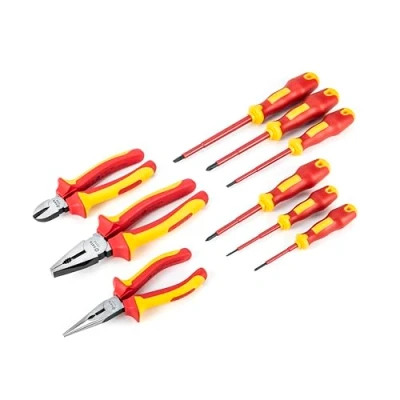 Abbildung von SATA ST09262U VDE Isoliertes Schraubendreher und Zangen Set mit Kombinationszange, Seitenschneider, Flachrundzange, Schlitz Kreuzschlitzschraubendreher 9 Tlg.