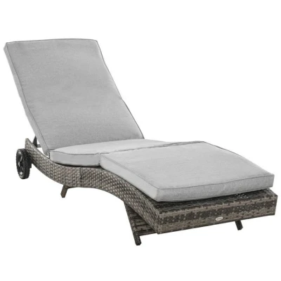 Abbildung von Outsunny Polyrattan Sonnenliege Gartenliege mit Kissen 5 stufig verstellbar Rattanliege Gartenmöbel Liege S Form Metall Grau 207 x 70 cm
