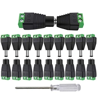 Abbildung von Aiqeer 25 Paare 5.5 X 2.1 mm DC Power Adapter Terminalblock, 12V / 24V Stecker Verbinder, 2 Polig Männlich &amp; Weiblich Buchse Kit (Grün)