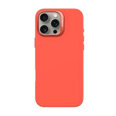 Abbildung von DECODED Silicone Stacks Hülle für iPhone 16 Pro Max, MagSafe kompatibel, Premium Flüssig Soft Touch Material, Ganzkörper Schutzhülle, erhöhte Kanten zum Schutz von Bildschirm und Kamera, Mandarine