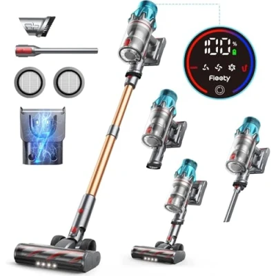Abbildung von Fieety Akku Staubsauger, 550W/45000Pa/60Mins Staubsauger Kabellos mit Smart Touchscreen, integrierter Ladestation, Anti Tangle Bodenbürste für Hartböden Teppiche Tierhaare