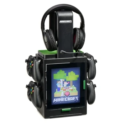 Abbildung von Numskull Offizieller Minecraft LED Light Gaming Schrank, Controller Halter &amp; Headset Ständer für PS4/PS5 Xbox Series XS Mehrere Beleuchtungseinstellungen Offizielles Merchandise