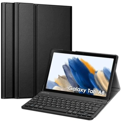 Abbildung von Fintie Tastatur Hülle für Samsung Galaxy Tab A8 10.5 Zoll 2022/2021 SM X200/X205/X207 Keyboard Cover mit Magnetisch Abnehmbarer Deutsches Layout Tastatur, Schwarz