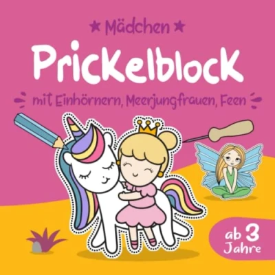 Abbildung von Prickelblock für Mädchen mit Einhörnern, Meerjungfrauen, Feen ab 3 Jahre: &amp; Prickelbuch zum basteln,Bastelbuch Prickelbilder Ideen ... im Kindergarten als Prickelset Bastelset