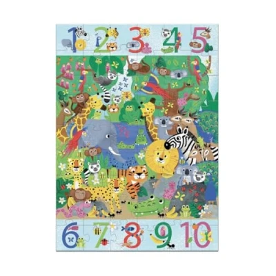 Abbildung von DJECO Puzzle DJ07148 Bodenpuzzle 1 bis 10 Dschungel, 54 Teile, Puzzleteile