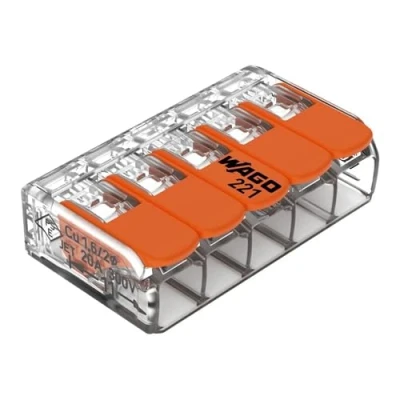Abbildung von WAGO Verbindungsklemmen 221 415 5 Leiter, bis 4 mm², 25 Stück, COMPACT Kabelverbinder mit Hebeln für alle Leiterarten weltweit, bestätigte Anwendungssicherheit