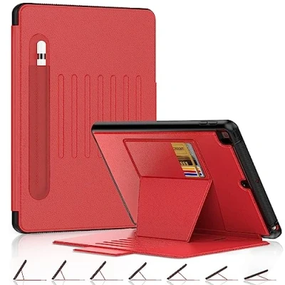 Abbildung von DAORANGE Hülle für iPad 10.2 Zoll, 9./ 8./ 7. Generation, Mehrfachwinkel Stoßfeste Schutzhülle[7 Betrachtungswinkel] mit Stifthalter, Auto Schlaf/Wachfunktion Ständer 9/8/7 (Rot)