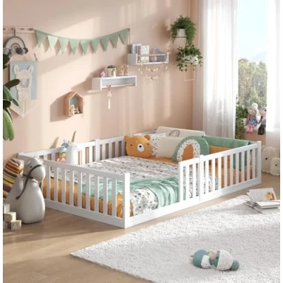 Abbildung von ALAVYA HOME® Titan Bodenbett 120x200 mit Rausfallschutz und Lattenrost Bett aus Buchenholz FSC® zertifizert 2 Jahre Garantie in Weiß für Erwachsene Exklusives Beech Wood