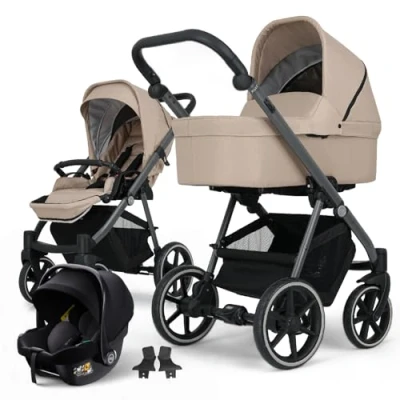 Abbildung von my junior® NOAX² 3 in 1 Kinderwagen inkl. Babyschale, Liegewanne, Sportsitz, Adapter, geräumiger Einkaufskorb (Urban Beige)