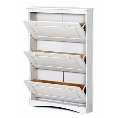 Abbildung von clever moebel Schuhschrank aus Kiefernholz im Landhausstil Schrank Kommode (weiß, 3 Klappen)