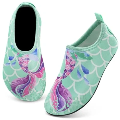 Abbildung von IceUnicorn Badeschuhe Kinder Schwimmschuhe Jungen Mädchen Strandschuhe Baby Aquaschuhe Barfußschuhe Kleinkind Wasserschuhe(Meerjungfrau Grün, 22/23EU)