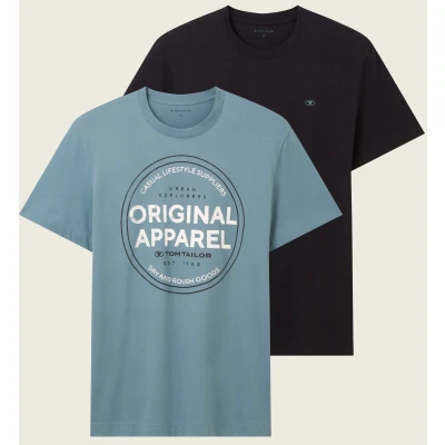 Abbildung von TOM TAILOR T Shirt, 1x mit großem Print kleinem Logo auf der Brust