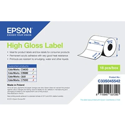 Abbildung von Epson C33S045542 High Gloss (51mm x 76mm) Weiß Etikett
