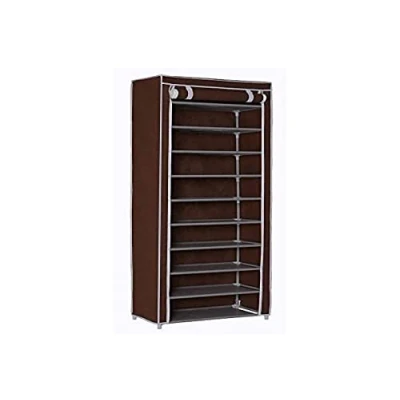 Abbildung von BAKAJI Platzsparender Schuhschrank, 11 Regalböden, 60 x 30 175 cm, bis zu Paar Schuhe, Struktur aus Stahl und Bezug TNT Stoff, wasserdicht mit Reißverschluss, staubdicht, braun