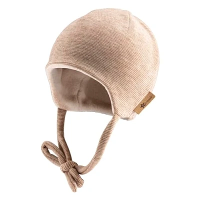 Abbildung von Sterntaler Beanie Mütze in Melange Optik mit dezentem Streifen Neugeborenenmütze angeschnittenen Ohrenklappen und Bindeband Unisex Babymütze, gefüttert Baummwollfleece rost, 45