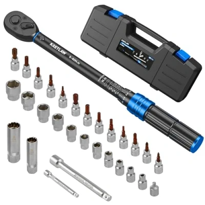 Abbildung von KRETLAW 30tlg. Drehmomentschlüssel Set, 3/8&quot; Drehmoment Schlüssel 5 60 Nm 72 Zähne, ±3% Fehlergenauigkeit mit Verlängerungen, Stecknusse, Adapter