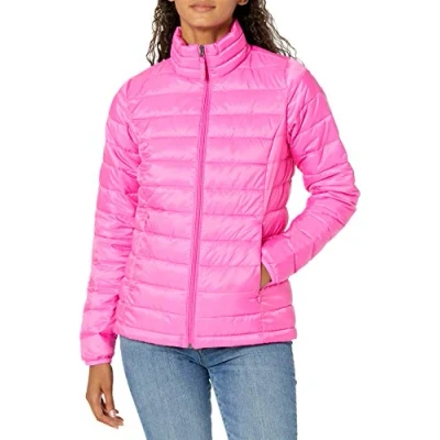 Abbildung von Amazon Essentials Damen Leichte, langärmelige, Wasserabweisende, packbare Pufferjacke (in Übergröße erhältlich), Neonrosa, S