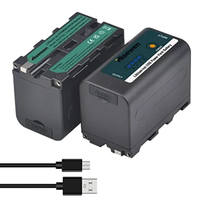 Abbildung von Hisewen 2er Pack NP F750 Akku mit USB Ladeanschluss für Sony NPF F960 F970 F550 F980 F930 F770, F Akkus YONGNUO Godox LED Videoleuchte YN660 LED308