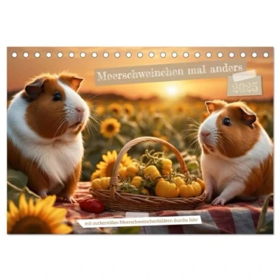 Abbildung von Meerschweinchen mal anders! (Tischkalender 2025 DIN A5 quer), CALVENDO Monatskalender