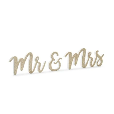 Abbildung von partydeco Deko Schriftzug, Tischaufsteller Mr &amp; Mrs Holzbuchstaben 50x10cm weiß gold 3tlg