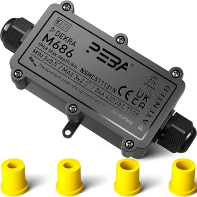 Abbildung von PEBA Wasserdichte Abzweigdose, 2 Wege Kabelverbinder, IP68 Verbindungsdose,Kabelverbinder Aussen, Elektrischer Außenverteilerdose, Erdkabel Klemmdose für 4 12 mm Kabeldurchmesser