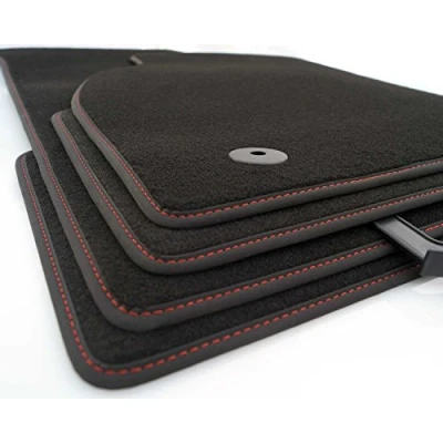 Abbildung von Fußmatten für Astra K (Ziernaht Rot) Premium Velours Matten Autoteppich Set Schwarz, 4 teilig, Original Befestigung