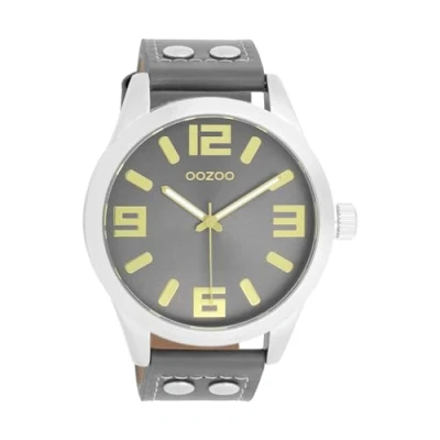 Abbildung von Oozoo Timepieces Herren Uhr in Silber/Dunkelgrau Armbanduhr mit Lederarmband Hochwertige für Männer Edle Analog Herrenuhr (46mm Gehäuse) rund C1087