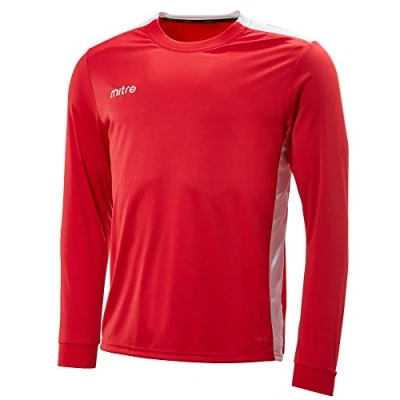 Abbildung von Mitre Herren Charge Langärmliges Fußball Shirt Match Day, Weiß/Schwarz, X Large/46 48 Inch