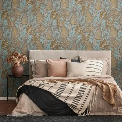 Abbildung von living walls Vliestapete &quot;Famous Garden Blätter Tapete Mustertapete Pflanzen Blattmotiv&quot;, matt, floral für Schlafzimmer Küche Wohnzimmer Design