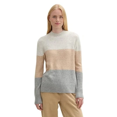 Abbildung von TOM Tailor Denim Strickpullover, Damen, Größe: Medium, Grey beige colorblock