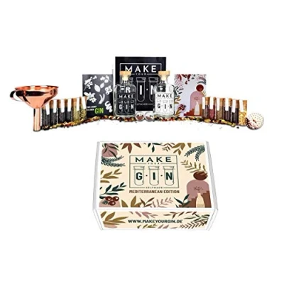 Abbildung von Make Your Gin Geschenkset MEDITERRANE EDITION zum Selbermachen Botanicals + Bar Trichter Anleitung mit Rezept
