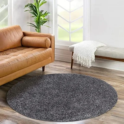 Abbildung von carpet city Shaggy Hochflor Teppich Rund 160 cm Anthrazit Langflor Wohnzimmerteppich Einfarbig Uni Modern Flauschig Weiche Teppiche Schlafzimmer Deko